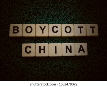 Boycott China, Word Cube With Background.