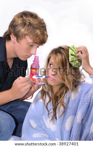  Boyfriend  Taking Care His Sick  Girlfriend Stock Photo 