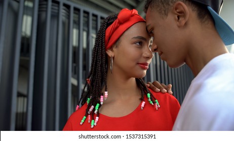 Boyfriend Tenderly Hugging His Girlfriend, Moment Of First Kiss, Affection