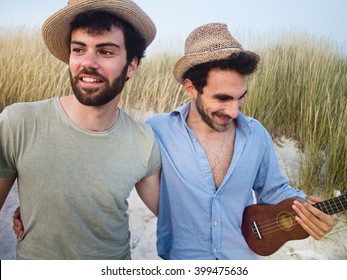 Boyfriends happy at the beach party