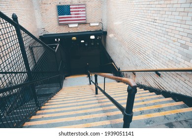 Boylston Street Outbound Green Line Subway Train Station In Boston, USA.