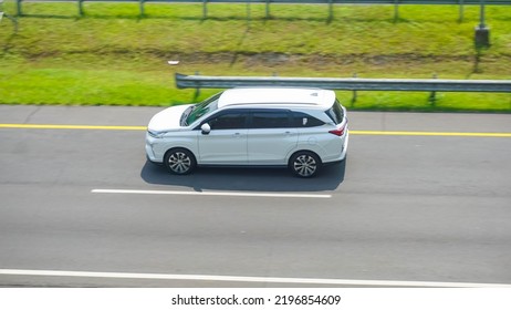 Boyolali Indonesia June 9 2022 Toyota Avanza Family Car Driving Fast On Trans Jawa Highway Toll Road