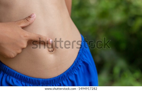 Boys Finger Pointed Navel Holenavel Hole Stock Photo Edit Now 1494917282