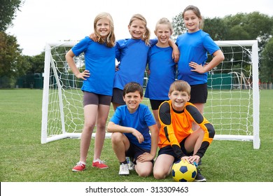 Boys And Girls In Elementary School Soccer Team