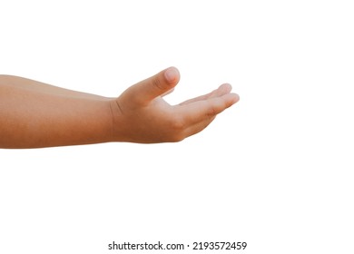 Boy's Hand Gestures To Raise Hands To Ask For Food Donations For Help For Humanitarian Survival : Clipping Path