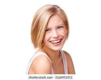 The Boys Love Her Spirited Beauty. Studio Shot Of A Gorgeous Young Blond Woman.