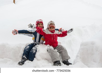 Boys Playing In Really Big Snow