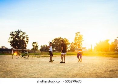 boys are playing soccer football in the sunshine day. - Shutterstock ID 535299670