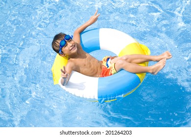 Boys Swimsuit Floating In The Pool Float