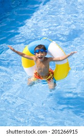 Boys swimsuit floating in the pool float