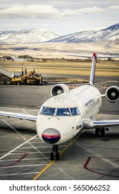 Bozeman, Montana - 18 October, 2007: A Delta/Sky West CRJ-100 At A Gate At Bozeman Airport.