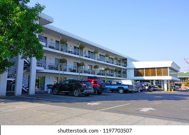 BOZEMAN, MT -7 SEP 2018- View Of The Old-fashioned Lewis And Clark Motel Located In Historic Downtown Bozeman, Montana, Home To The Campus Of Montana State University (MSU).