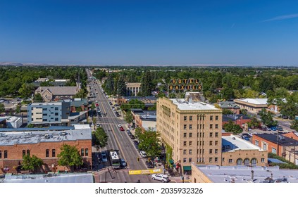 BOZEMAN, MT, USA - AUGUST 24, 2021: The legendary seven story Hotel Baxter building on Main Street in Bozeman, Montana.