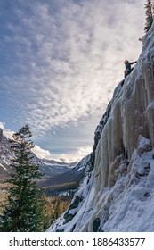Bozeman, MT USA December, 30 2019 Ice climbers climbing frozen waterfalls in Hyalite Canyon 