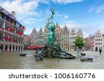 Brabo fountain on market square, center of Antwerp, Belgium
