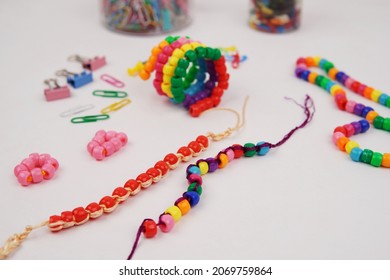 Bracelets Made Of Multi Colored Pony Beads Bracelet Beads For Hair Beads For Kids Crafts Rainbow Hair Beads       