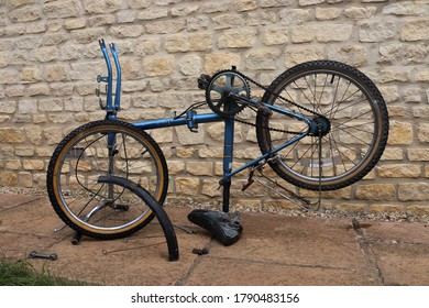 Brackley, Northamptonshire, England -  August 2nd 2020. Old Bicycle Under Repair. In Preparation For The Fix Your Bike Scheme, Launched In UK Under Post Covid Government Fitness Drive.