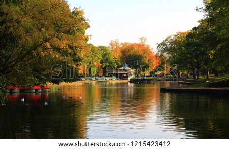 Bradford Lister Park, Boating Lake and Pavilion in Autumn
