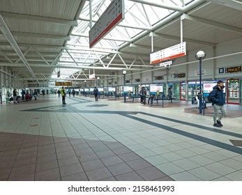 Bradford, UK - May 10, 2022: Interior Of The Bus Station At Bradford Interchange, Bradford City Centre, West Yorkshire