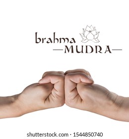 Brahma Mudra. Yogic Hand Gesture On White Isolated Background.