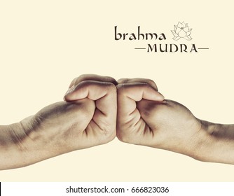 Brahma Mudra. Yogic Hand Gesture. Isolated On Toned Background.