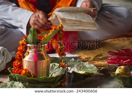 Brahman reading hindu mantra in Bardia, Nepal Stock photo © 