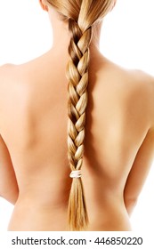 Braid Hairstyle. Blond Long Hair Close Up.