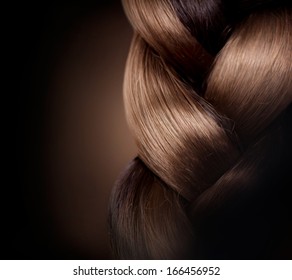 Braid Hairstyle. Brown Long Hair Close Up. Healthy Hair