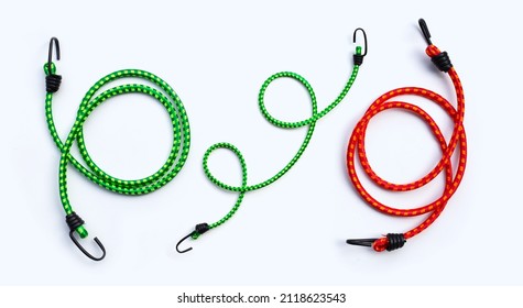 Braided Elastic Strap With Hooks On White Background.