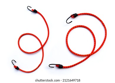 Braided Elastic Strap With Hooks On White Background.