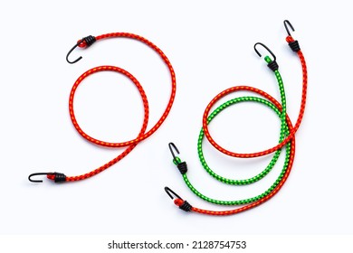 Braided Elastic Strap With Hooks On White Background.