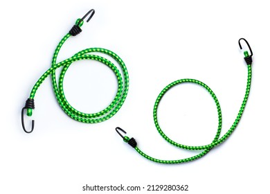 Braided Elastic Strap With Hooks On White Background.