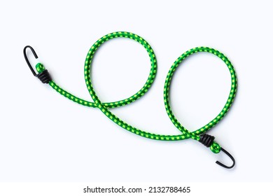 Braided Elastic Strap With Hooks On White Background.