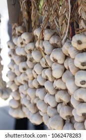 Braided Garlic For Sale At Farmers Market Stand In Madison Wisconsin 