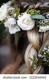 Braided Hairstyle Closeup Detail Wedding Photo Boho Rose Fresh Flower Love Braid Floral Crown