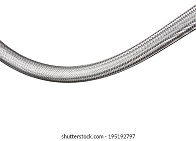 braided metal cable on a white background closeup