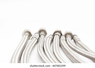 Braided metal hoses, closeup, depth of field
