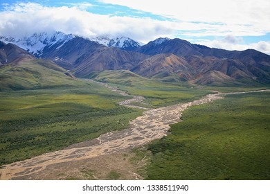 Braided River In Alaska, Denali National Park.