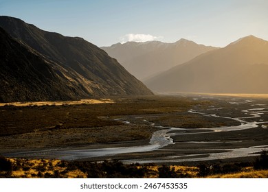 Braided river with the New Zealand Southern Alps - Powered by Shutterstock