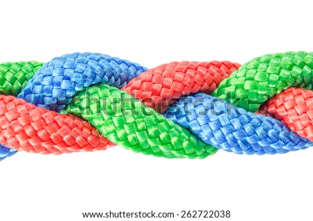 Braided ropes close up isolated on white