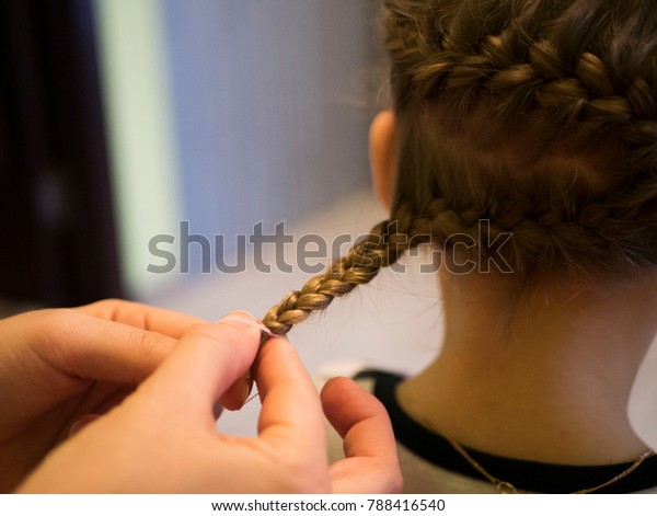 Braiding Hairstyle Hairdresser Mother Weaves Braids Stock