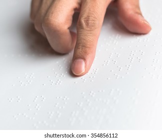 Braille Book With Visual Impaired,  Low Vision Person's Hand/ Finger Touching Paper Texture Reading The Sign