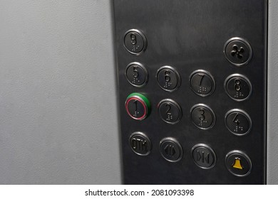 Braille Metal Buttons In The Elevator.