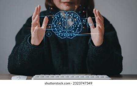 Brain of AI, Symbolic, Machine learning, artificial intelligence of futuristic technology. AI network of brain on business analysis, innovative and business growth development.