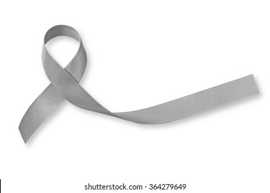 Brain cancer grey color awareness ribbon isolated on white background (clipping path)
