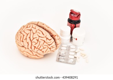 brain and drugs, isolated on white background