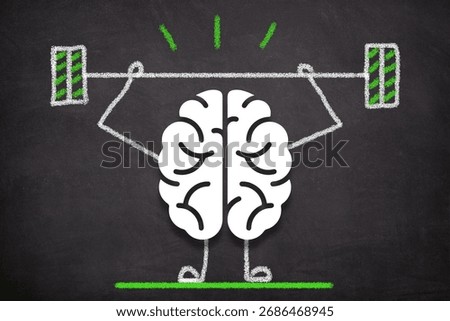 Brain exercise. Human brain lifting weights. Cognitive development concept.	