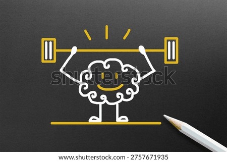 Brain exercise. Human brain lifting weights. Cognitive development concept.