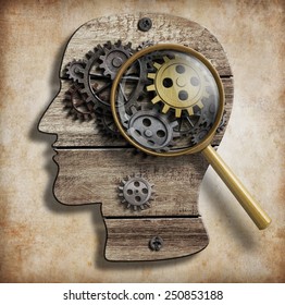 Brain gears and cogs. Mental illness, psychology, invention and idea concept.
