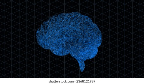 Brain graphic, neuro pattern and digital illustration with science hologram and mind connections. Black background, art and neuroscience pathway of intelligence, circuit system and cerebral lines